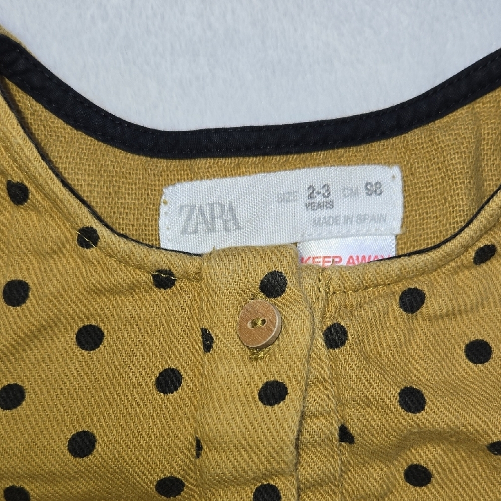 Zara Sz 2-3 Toddler Mustard Yellow Polka Dot Button Ruffle Dress. Super Cute GUC - Picture 3 of 3